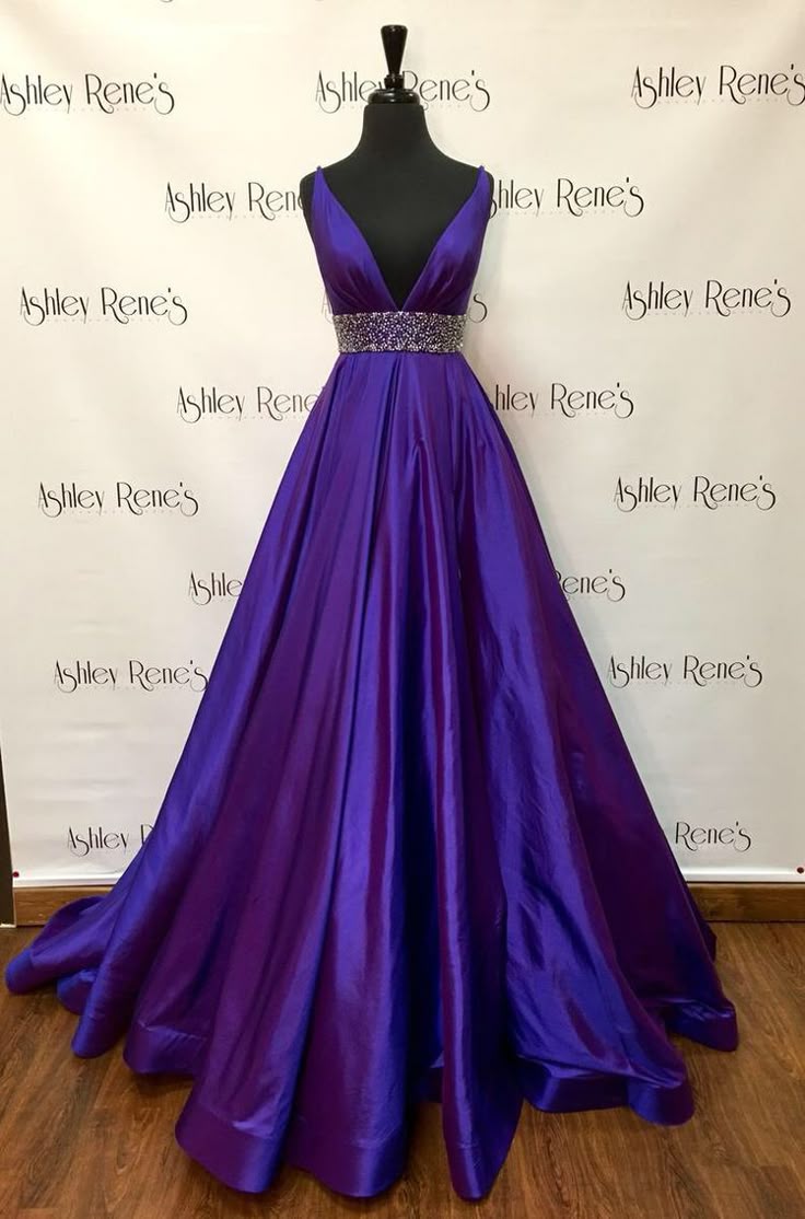 Elegant Purple Deep V Neck Straps Sleeveless A-Line Satin Slit Long Prom Dress Evening Dress TP2674