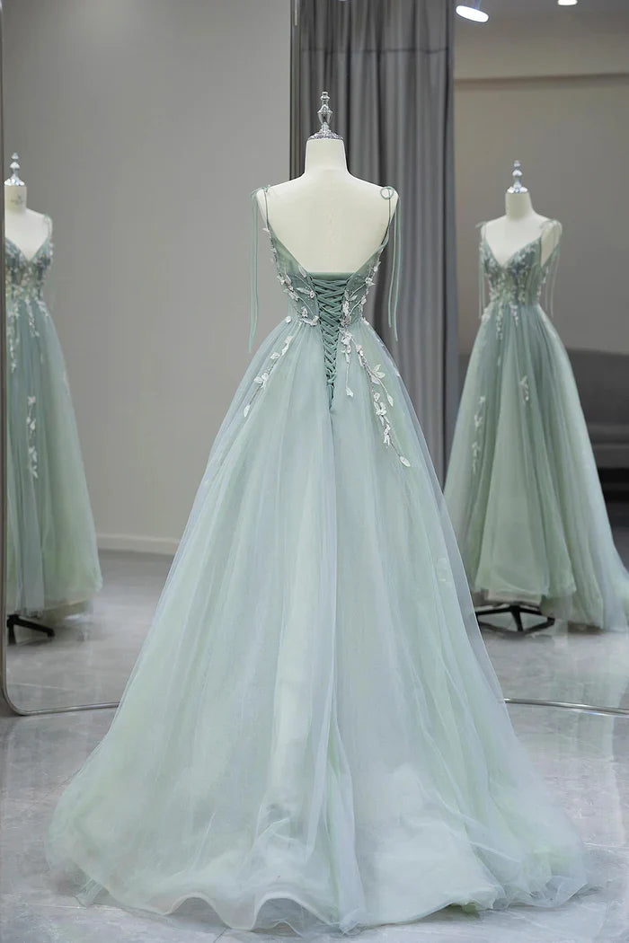 Beautiful A-line strapless V-neck  tulle long prom dress evening dress TP2678