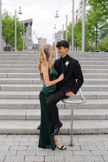 Chic Green Satin Strapless Slit Long Prom Dress Bridesmaid Dress TP2680