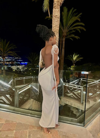 Sexy Backless Sleeveless White Mermaid Prom Dress Evening Dress TP2692