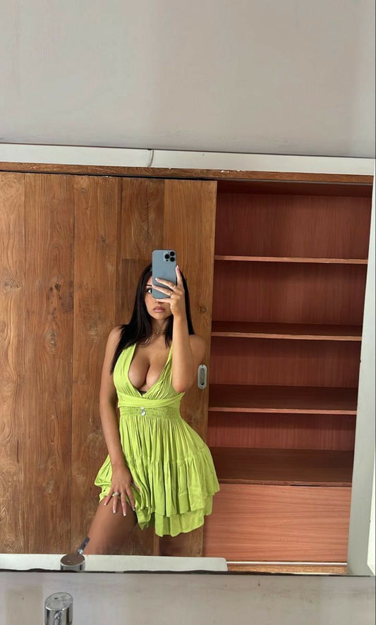 Sexy Green Low Cut Halter Neck Sleeveless A-Line Mini Party Dress Homecoming Dress TP2713