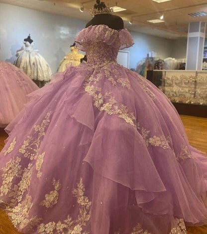 Fantasy Purple Off-Shoulder Tulle A-Line Prom Dress Evening Dress Birthday Dress TP2716