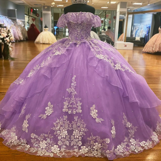 Fantasy Purple Off-Shoulder Tulle A-Line Prom Dress Evening Dress Birthday Dress TP2716
