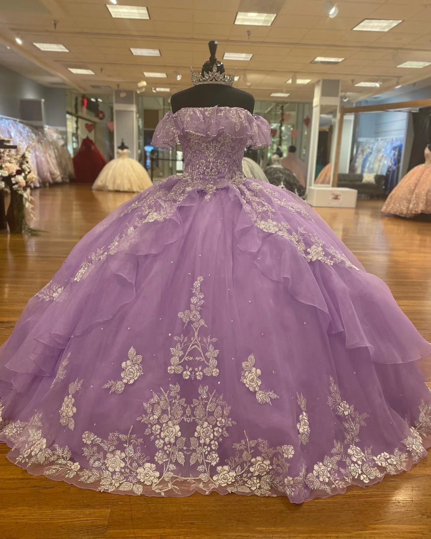 Fantasy Purple Off-Shoulder Tulle A-Line Prom Dress Evening Dress Birthday Dress TP2716