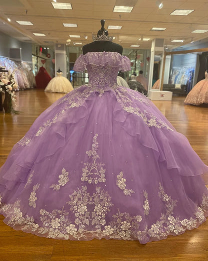 Fantasy Purple Off-Shoulder Tulle A-Line Prom Dress Evening Dress Birthday Dress TP2716
