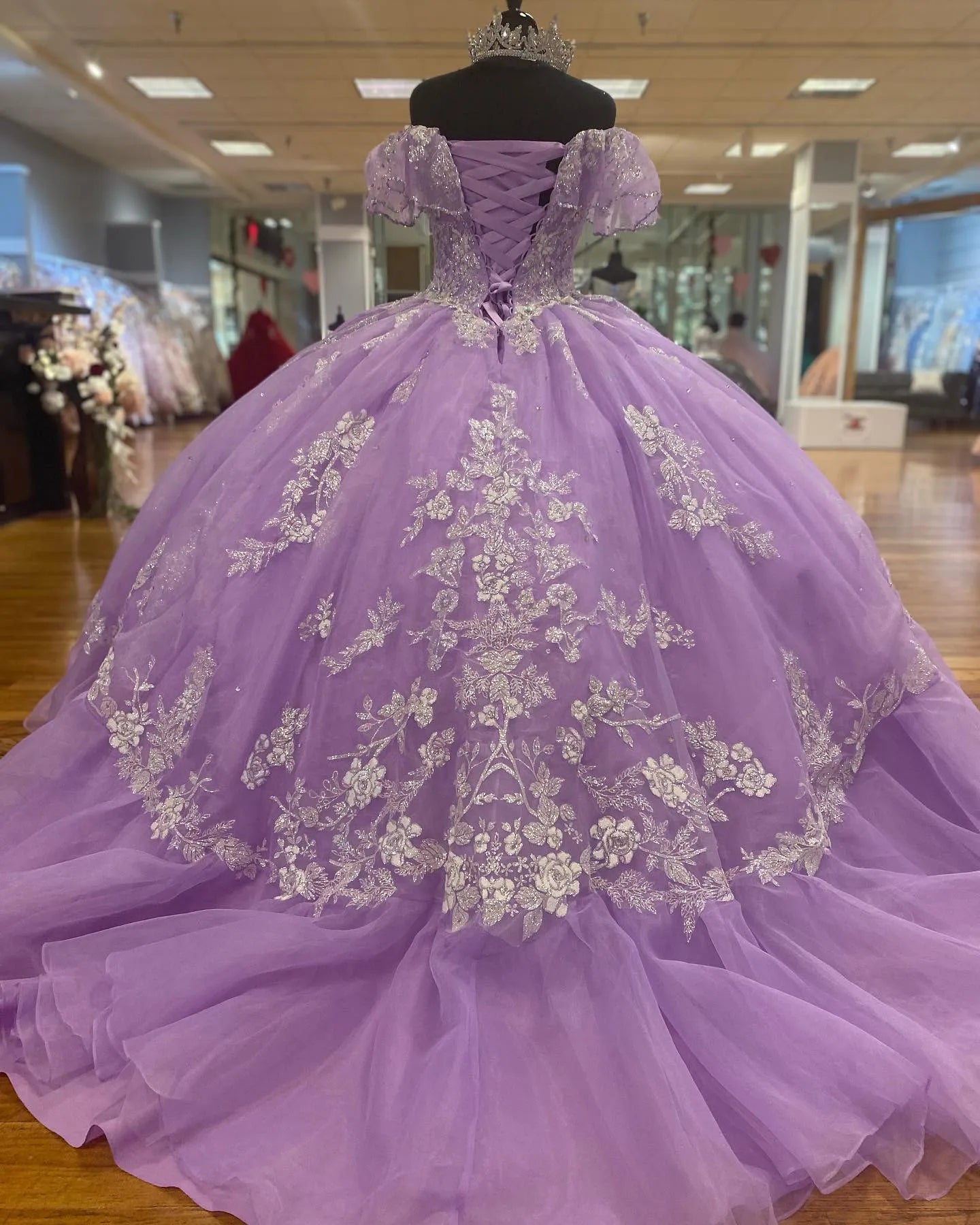 Fantasy Purple Off-Shoulder Tulle A-Line Prom Dress Evening Dress Birthday Dress TP2716