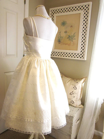 Ivory Lace Strap A-line Satin Short Birthday Party Dress Homecoming Dress TP2722
