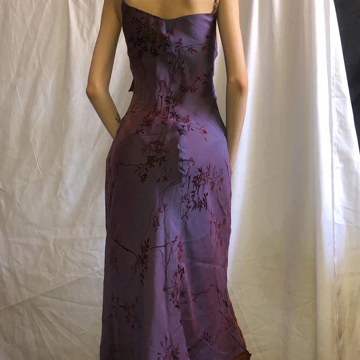 Vintage Purple Printed Strapless Ruffled Mesh Prom Dress Evening Dress TP2731
