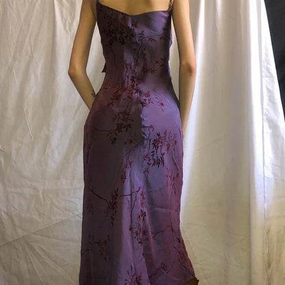 Vintage Purple Printed Strapless Ruffled Mesh Prom Dress Evening Dress TP2731