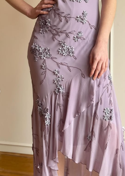 Vintage Purple Strapless Beaded Backless Chiffon Prom Dress Evening Dress TP2732