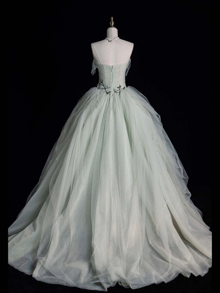 Elegant Green Strapless A-Line Tulle Long Prom Dress Evening Dress TP2739