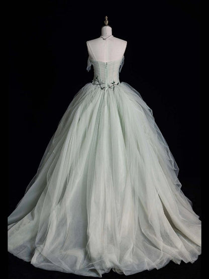 Elegant Green Strapless A-Line Tulle Long Prom Dress Evening Dress TP2739