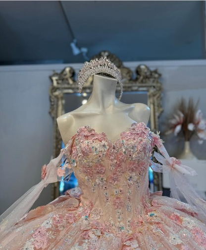 Sweet light pink princess dress sweetheart neckline bow tail A-line prom dress evening dress TP2767