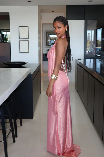 Sexy Pink Low Cut Backless Mermaid Long Prom Dress Evening Dress TP2779