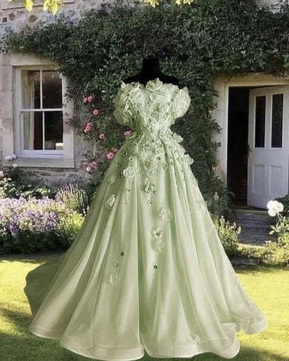 Sweet Pink Strapless 3D Flower A-Line Beaded Long Prom Dress TP2788