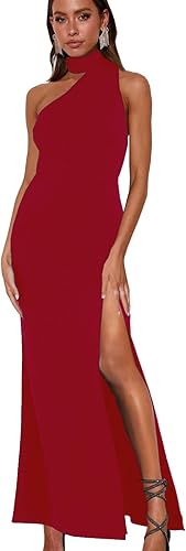 Women's Halter Neck One Shoulder Wedding Guest Dress Summer Slit Asymmetrical Cutout Cocktail Party Maxi Dresses Wholesale