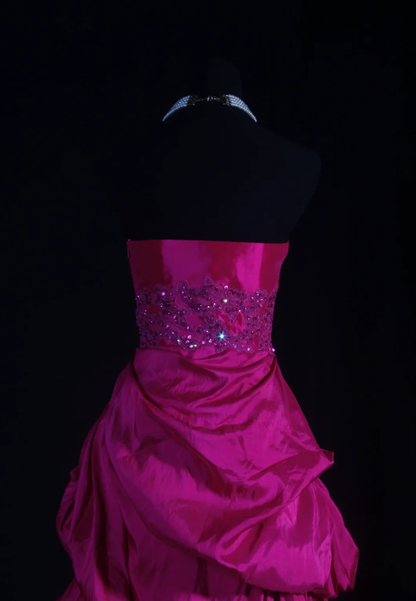 Pretty Strapless Satin Pleated Ball Gown Pink Long Party Dress Prom Gown