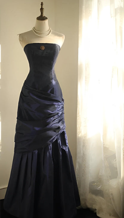 Vintage Long Evening Gown Strapless Taffeta Dresses for Party Events