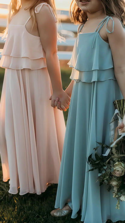 Tie Up Straps Chiffon Flower Girls Dresses,AST1655