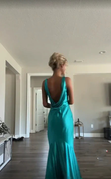 Trends Simple Blue V-neck Sheath Evening Prom Dresses,AST2135