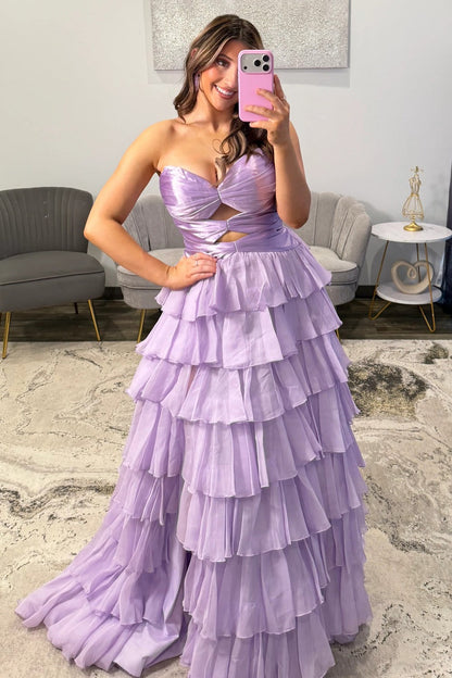 Trendy A Line Sweetheart Hot Pink Long Prom Dress with Ruffles Keyhole