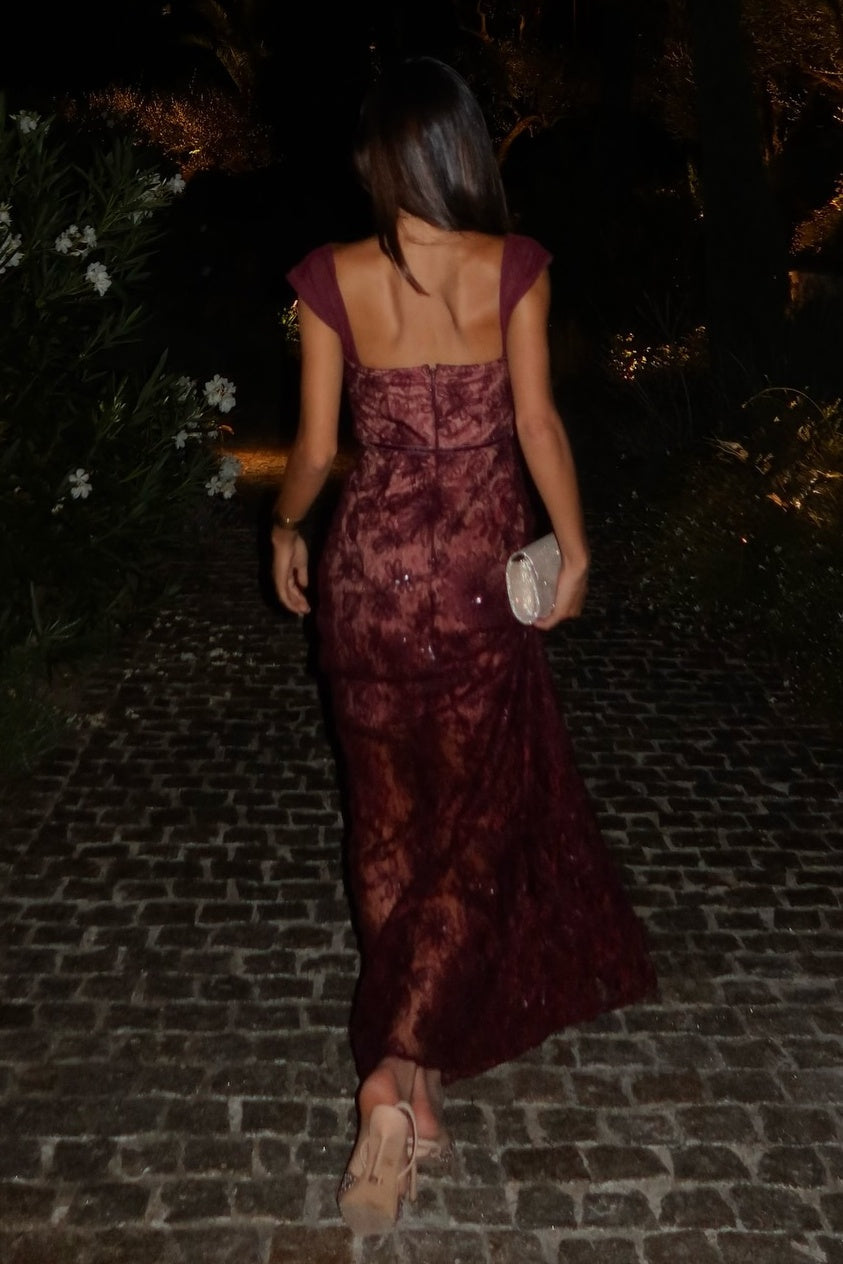 Trendy Mermaid Sweetheart Burgundy Long Party Dress with Lace