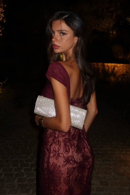 Trendy Mermaid Sweetheart Burgundy Long Party Dress with Lace
