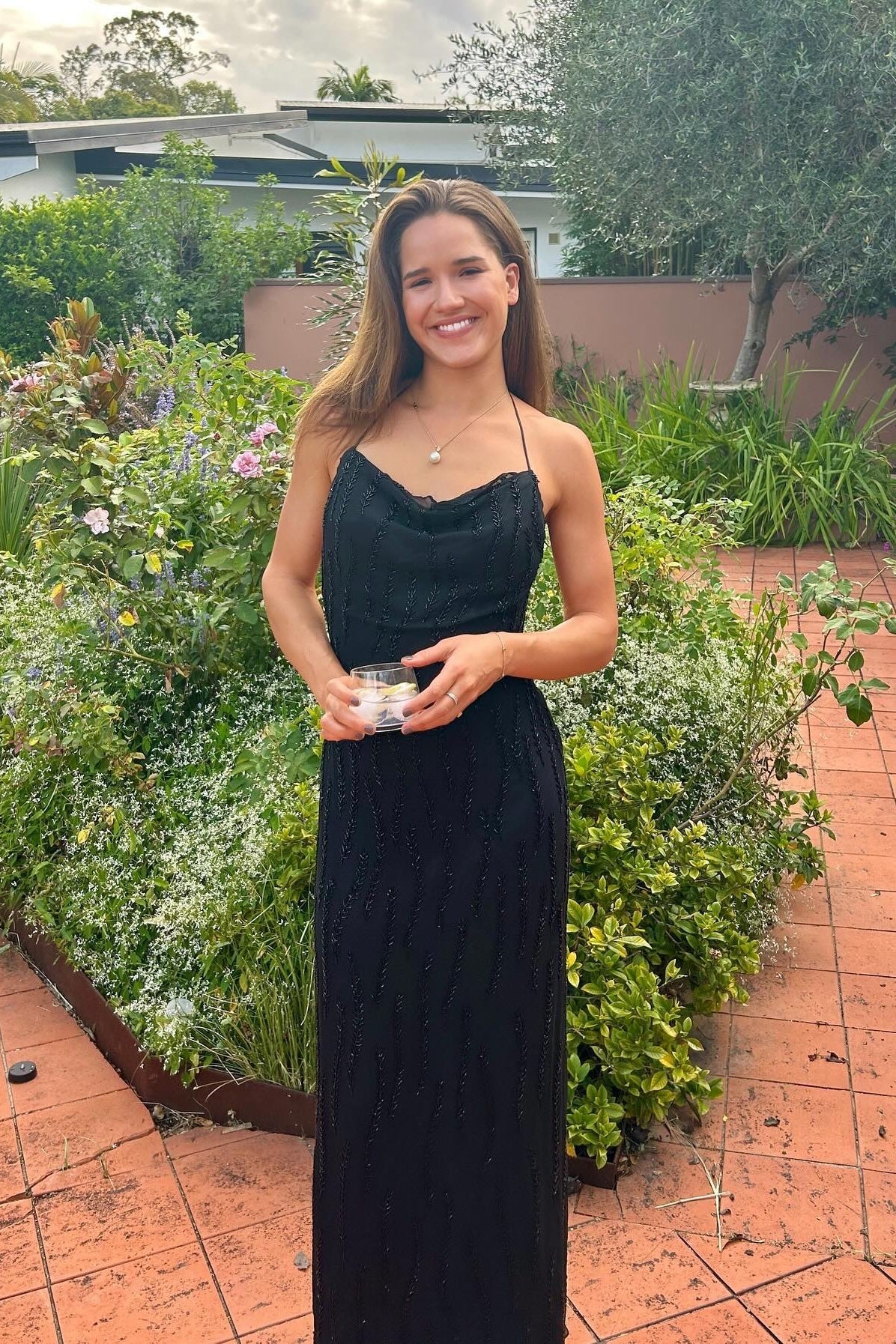 Trendy Spaghetti Straps Black Long Party Dress with Backless