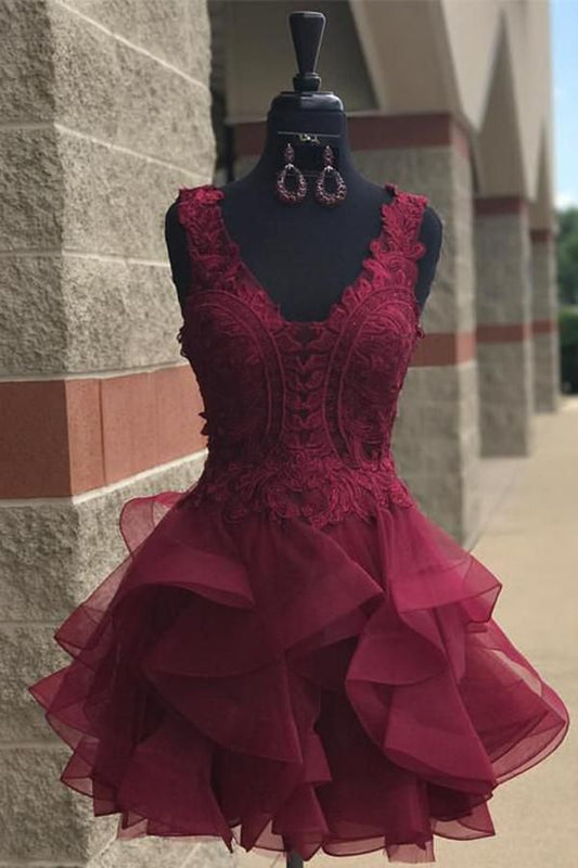 PM217,Tulle Short Homecoming Dresses Applique Graduation Dress