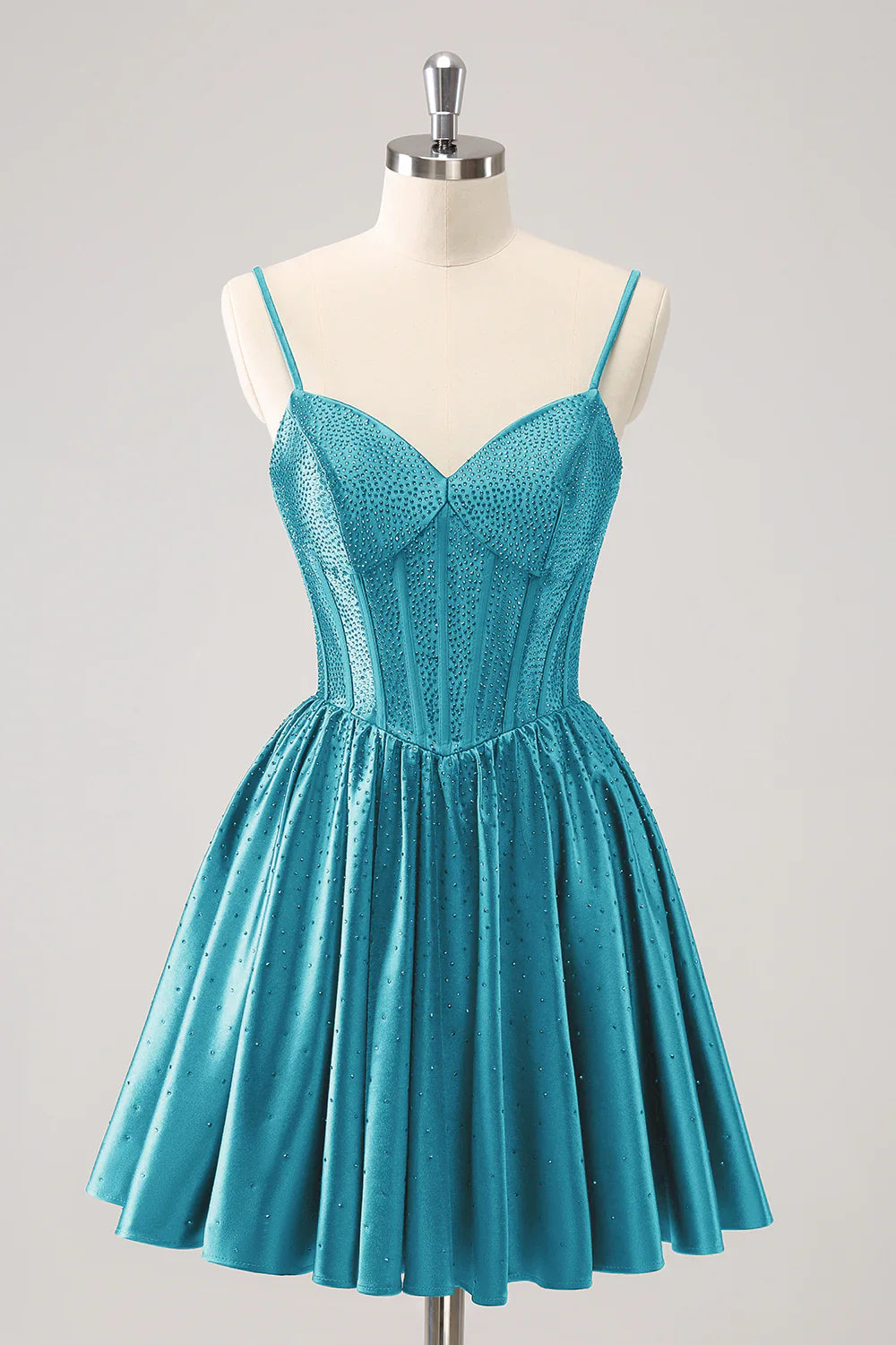 omberprom Short Homecoming Dress Cute Red A Line Spaghetti Straps Ruffle Corset with Beading