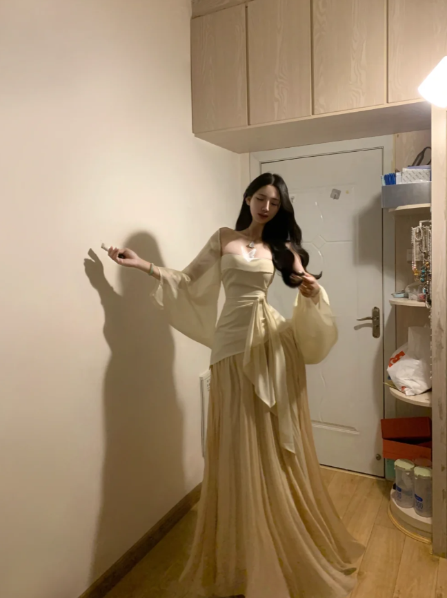 Sexy Strapless Apricot Satin Mermaid Long Prom Gown Formal Birthday Party Dress