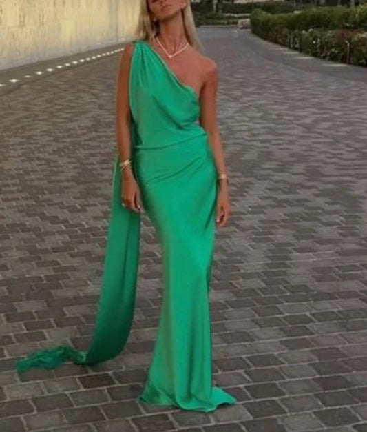 omberprom Green One Shoulder Long Prom Dress Party Dress Charming Evening Dress Wholesale
