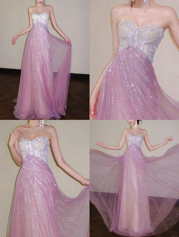 Shiny Pink Strapless Tulle Beaded Mermaid Long Birthday Party Dress Evening Gown