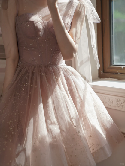 Classy Pink Tulle Sequin A Line Short Birthday Outfits   Formal 6th Grade Homecoming Dress Y9291