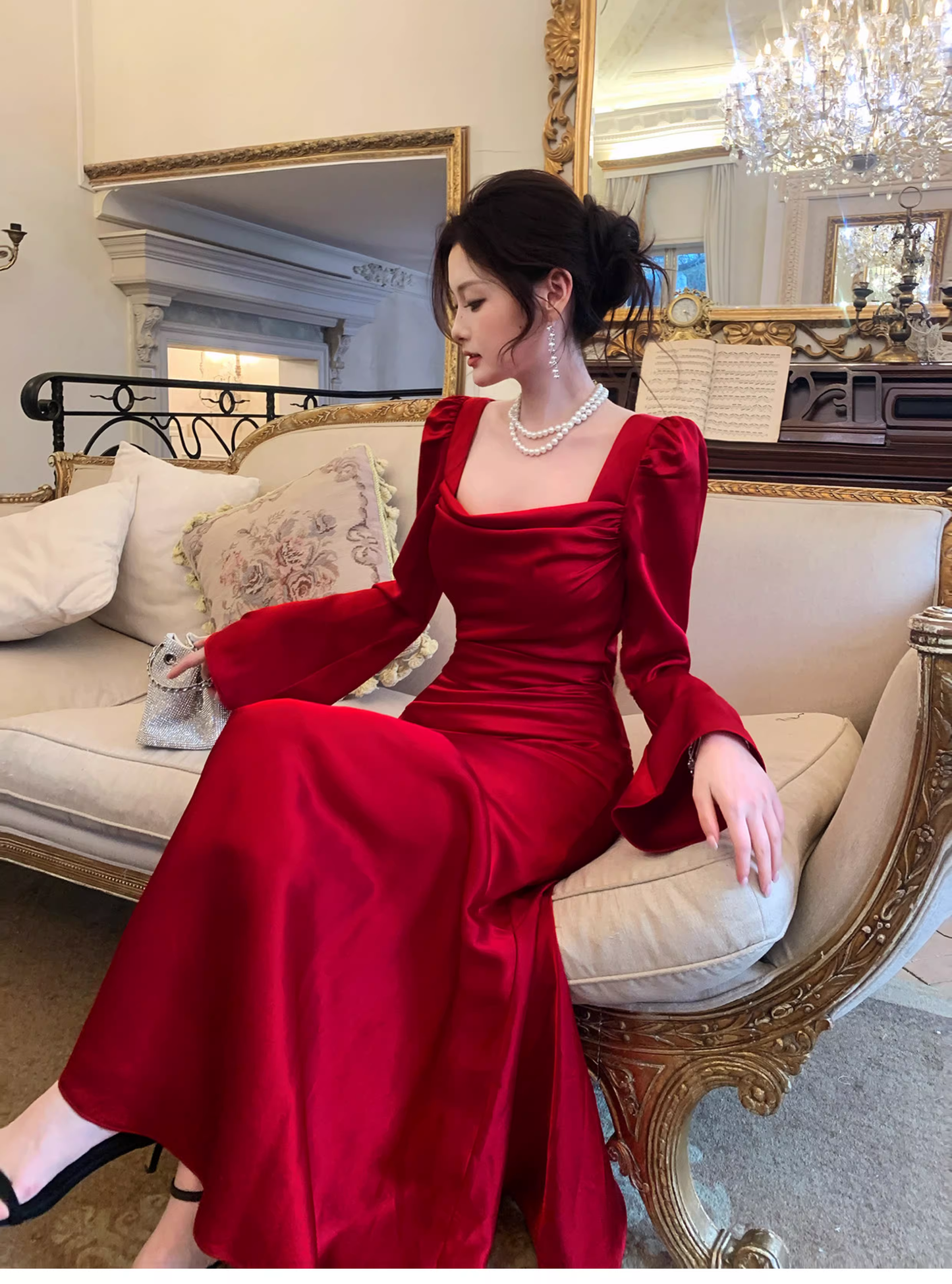 Chic Red Satin Mermaid Long Evening Dress Formal Birthday Prom Gowns SP1647