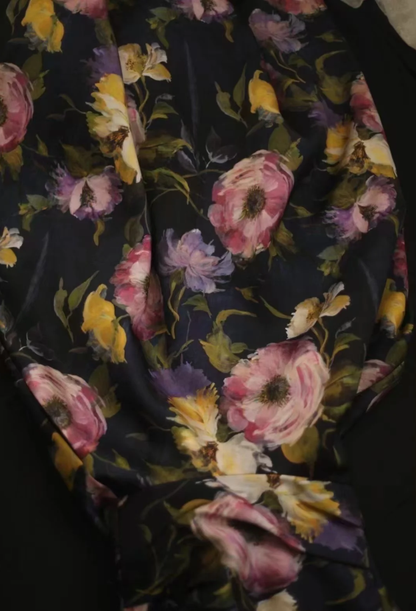 Pretty Strapless Satin Rose Print Floral Long Birthday Party Dress Evening Gown