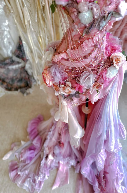 Fairy Halter Tulle Appliques Beaded Pink Mermaid Evening Dress Formal Long Party Dress Prom Gown