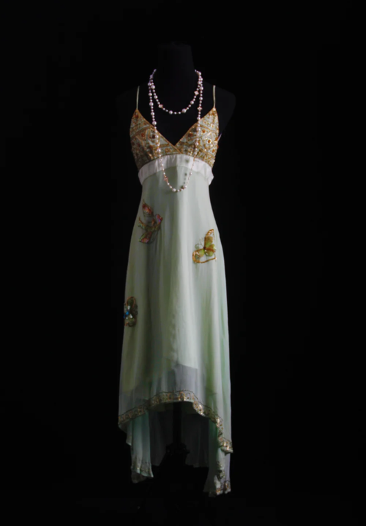Classy Light Green Spaghetti Straps Chiffon Sequin Beaded Long Birthday Prom Dress Party Gown