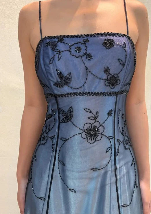 Vintage 90's Gradient Color Prom Dresses Backless Embroidery Lace Evening Formal Dress,AST2282