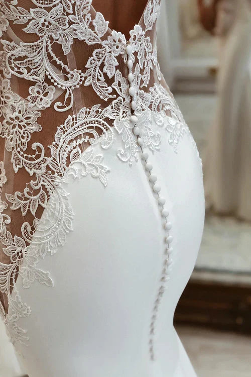 omberprom Elegant Long Mermaid Boho Wedding Dress with Appliqued