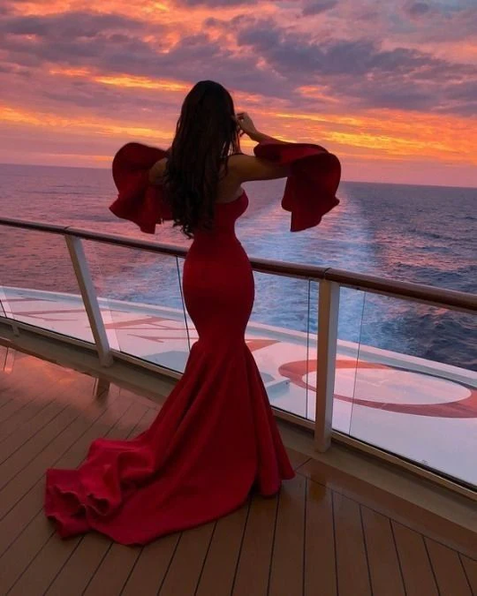 Chic Burgundy Mermaid Strapless Satin Prom Dresses Long Party Evening Dress Y7993