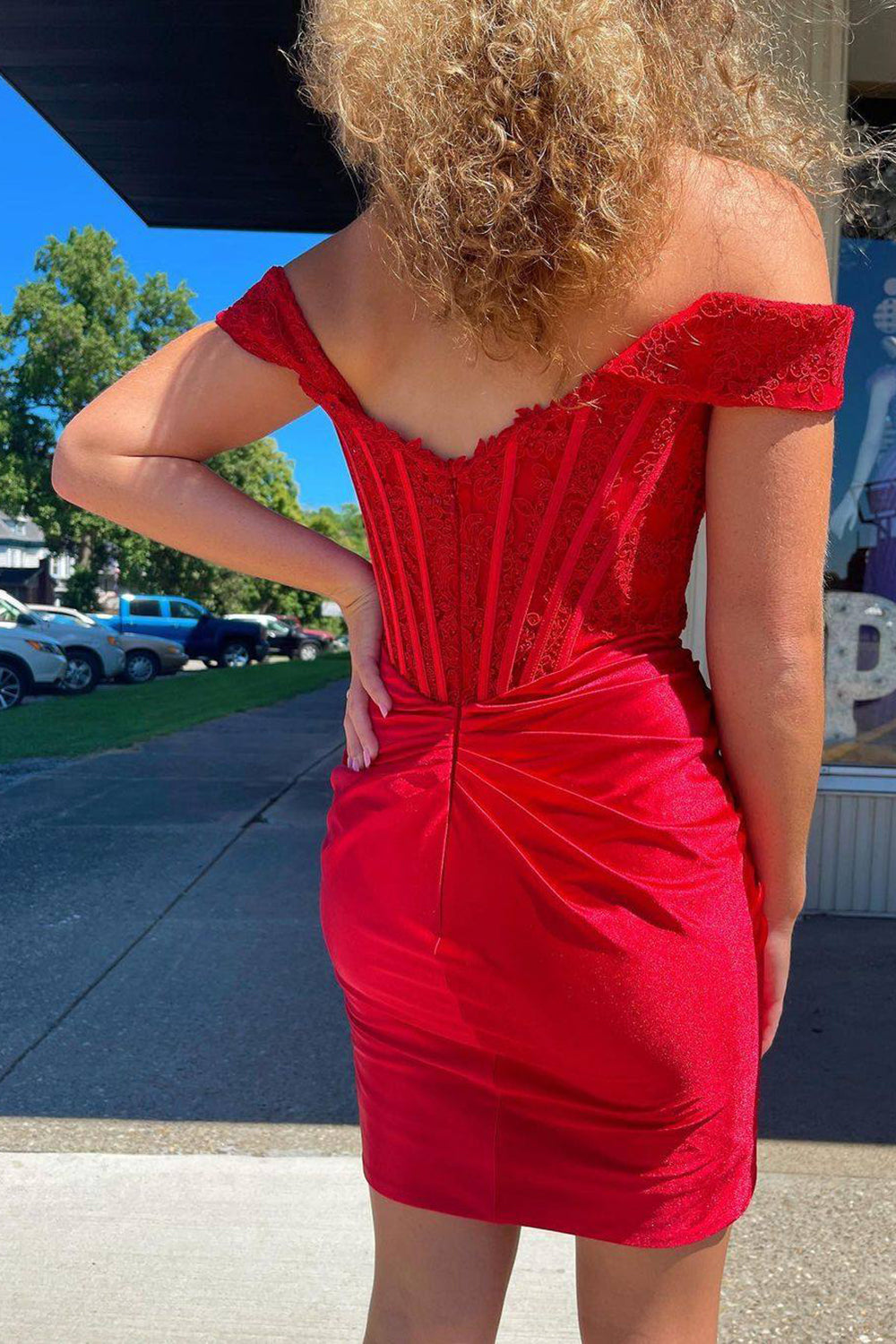Off the Shoulder Bodycon Short Homecoming Dress with Appliques,Short Graduation Dresses