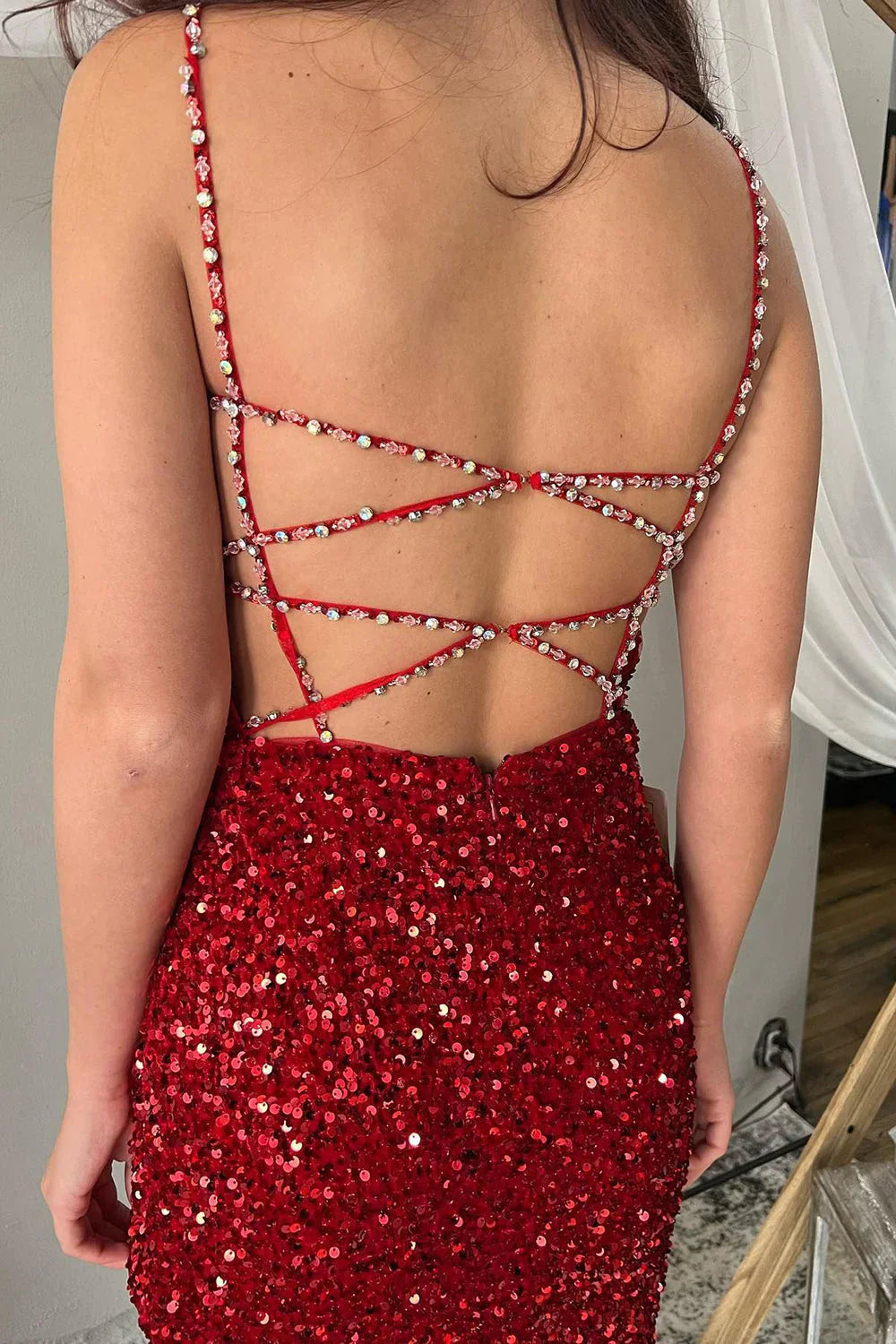 Burgundy Sequins Mermaid Prom Evening Dress