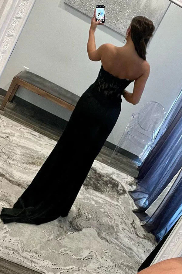omberprom Sweetheart Sheath Strapless Long Prom Dress with Slit Elegant Evening Party Dress