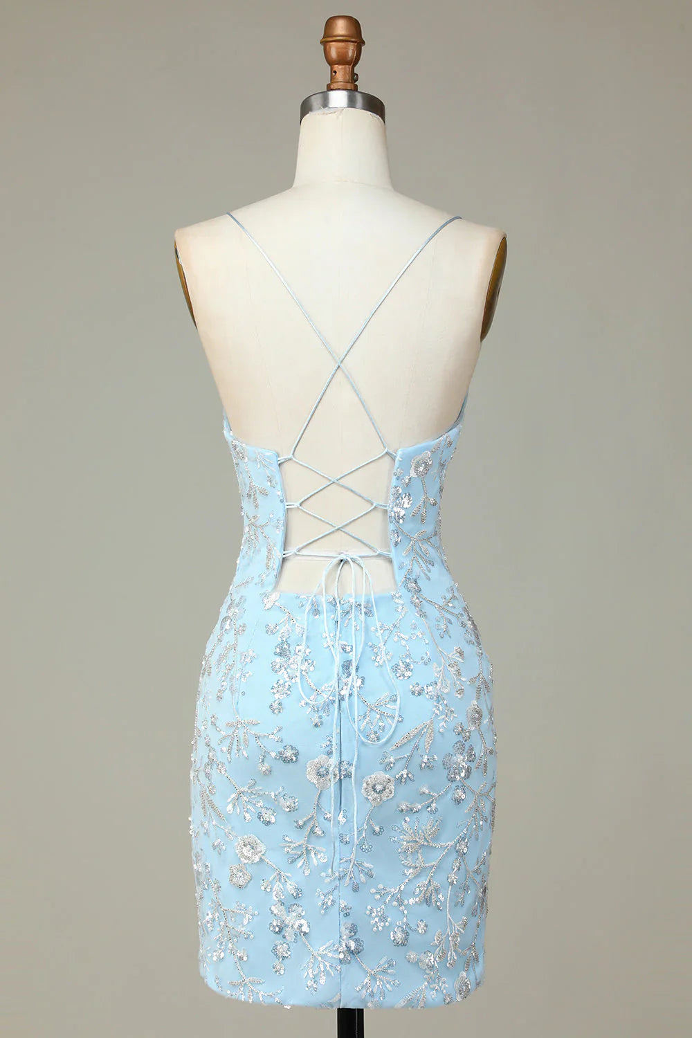 omberprom Short Homecoming Dress Sparkly Blue Sheath Sequins Beaded Flowers Tight Graduation Dresses