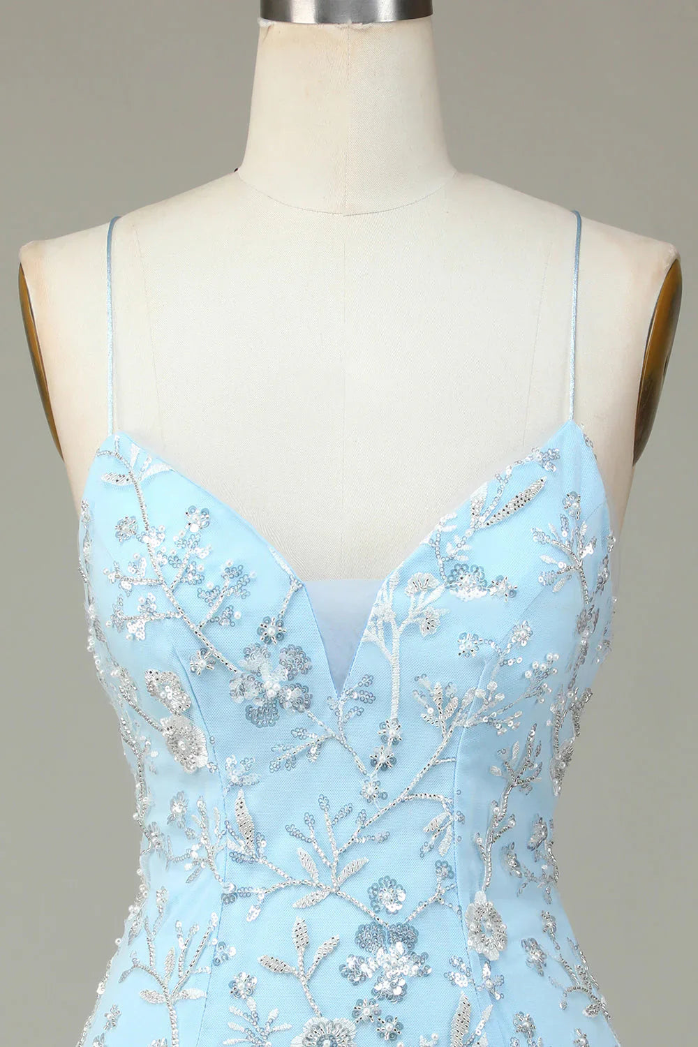 omberprom Short Homecoming Dress Sparkly Blue Sheath Sequins Beaded Flowers Tight Graduation Dresses