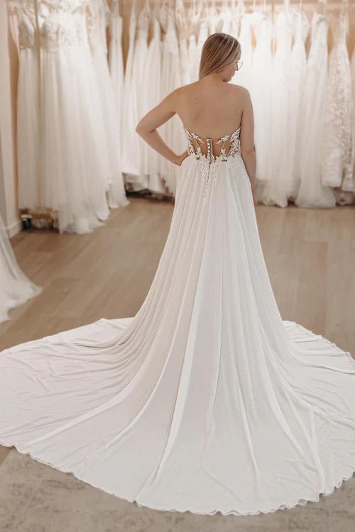 omberprom Elegant Sweetheart Long Lace Boho Wedding Dress with Slit