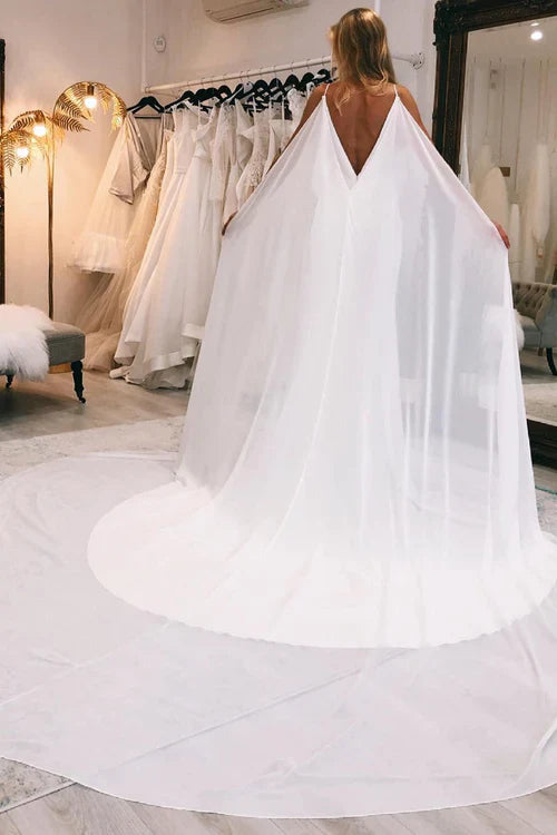 omberprom Elegant Simple Watteau Train Boho Long Mermaid Wedding Dress