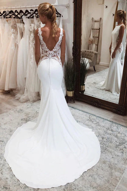 omberprom Elegant Long Mermaid Boho Wedding Dress with Appliqued