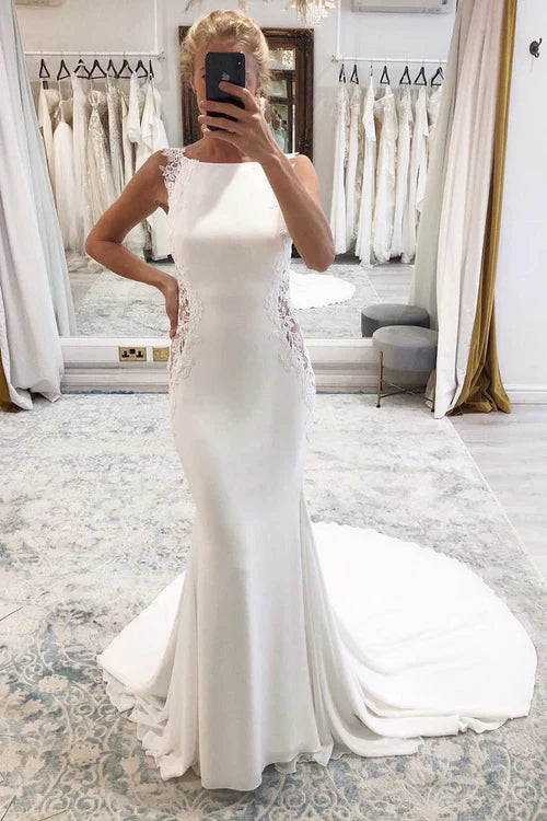 omberprom Elegant Long Mermaid Boho Wedding Dress with Appliqued